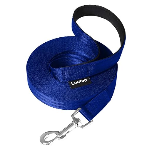 Loutep Trainingsleine für Hunde, 3 m, strapazierfähig, Nylon, Lange Leine, Hundeleine mit gepolstertem Griff und robustem Drehhaken, Blau von Loutep