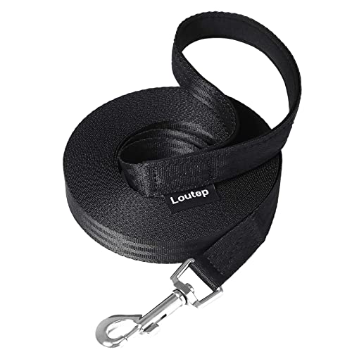 Loutep Trainingsleine für Hunde, 3 m, strapazierfähig, Nylon, Lange Leine, Hundeleine mit gepolstertem Griff und robustem Drehhaken, Schwarz von Loutep