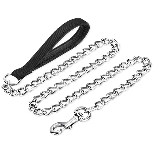 PETTOM Hundeleine Kette, Hundekette Leine, Bissfeste Hundeleine 120cm Metall, Kettenleine mit Gepolstertem Griff für Große und Kleine Hunde von PETTOM