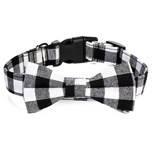 Love Dream Dog Collar with Bowtie, Soft and Comfortable Breakaway Plaid Dog Collar with Cute Bow Tie for Small Medium Large Dogs (Small, White-Black Plaid) von Love Dream
