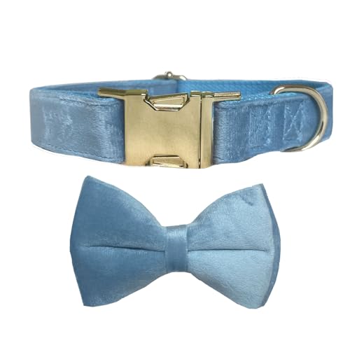 Love Dream Hundehalsband, Samt-Hundehalsbänder mit abnehmbarer Metallschnalle mit Fliege, weich, bequem, verstellbar, mit Fliege für kleine, mittelgroße und große Hunde (klein, blau) von Love Dream