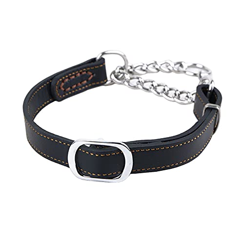 Love Dream Martingale Halsbänder für Hunde, Leder-Trainings-Hundehalsband, Edelstahlkette, Anti-Flucht, kein Ziehen, Hundehalsband für mittelgroße und große Hunde (M (35,1 cm-48 cm), Schwarz) von Love Dream