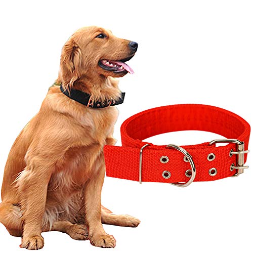Love Dream Militärisches verstellbares Hundehalsband, Nylon, taktische Hundehalsbänder mit Metall-D-Ring und Schnalle für große XL-Hunde (XL, Rot) von Love Dream