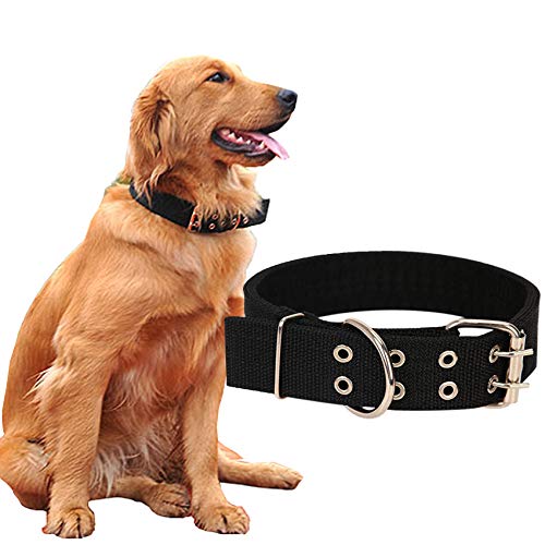 Love Dream Militärisches verstellbares Hundehalsband, Nylon, taktische Hundehalsbänder mit Metall-D-Ring und Schnalle für große XL-Hunde (XL, Schwarz) von Love Dream