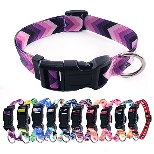 Love Dream Robustes Hundehalsband mit Schnellverschluss-Schnalle, verstellbares Hundehalsband mit geometrischen Blumenmustern für kleine, mittelgroße und große Hunde (groß (40,1 cm - 59,9 cm), geometrisches Violett) von Love Dream