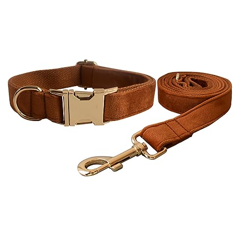 Samt-Hundehalsband und Leine, weich und bequem, robuste Metallschnalle, verstellbar für kleine, mittelgroße und große Hunde, Training und Spaziergänge (Halsbandumfang: 26,9 - 40,9 cm, Kupferrot) von Love Dream