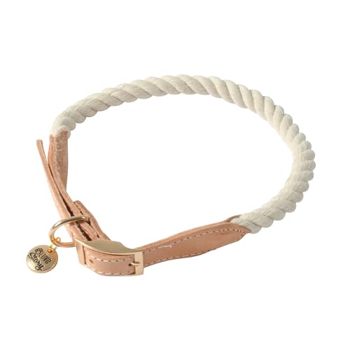 Love Story, Halsband aus Baumwolle und Leder, verstellbar, Größe L 62 > 70 x D 2,5 cm, Ecru von Love Story