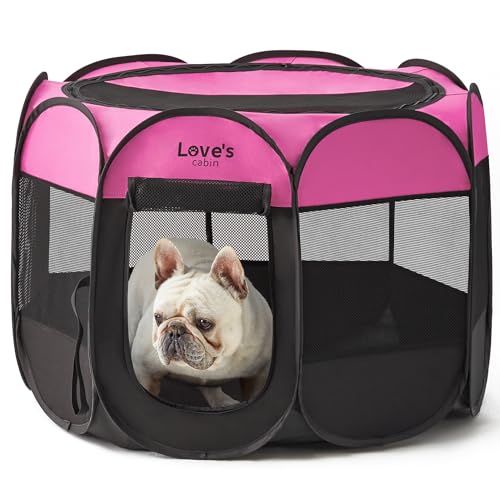 Love's cabin Haustier Welpen Hunde Laufstall, kleines Hunde Zeltkäfig für Innen-/Außenbereich, tragbarer Laufstall für Katzen, Faltbarer Pop-up-Hundekäfig mit Tragetasche von Love's cabin