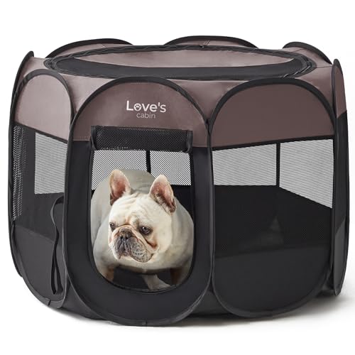 Love's cabin Haustier Welpen Hunde Laufstall, kleines Hunde Zeltkäfig für Innen-/Außenbereich, tragbarer Laufstall für Katzen, Faltbarer Pop-up-Hundekäfig mit Tragetasche von Love's cabin