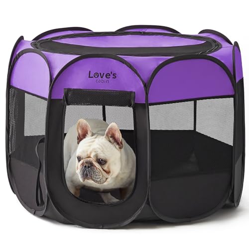 Love's cabin Haustier Welpen Hunde Laufstall, kleines Hunde Zeltkäfig für Innen-/Außenbereich, tragbarer Laufstall für Katzen, Faltbarer Pop-up-Hundekäfig mit Tragetasche von Love's cabin