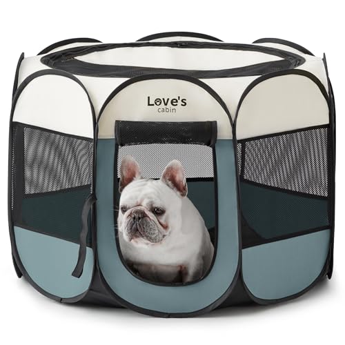 Love's cabin Haustier Welpen Hunde Laufstall, kleines Hunde Zeltkäfig für Innen-/Außenbereich, tragbarer Laufstall für Katzen, Faltbarer Pop-up-Hundekäfig mit Tragetasche von Love's cabin