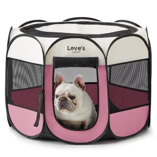 Love's cabin Haustier Welpen Hunde Laufstall, kleines Hunde Zeltkäfig für Innen-/Außenbereich, tragbarer Laufstall für Katzen, Faltbarer Pop-up-Hundekäfig mit Tragetasche von Love's cabin