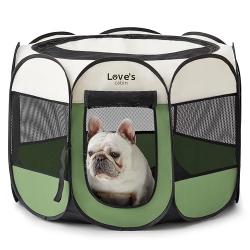 Love's cabin Haustier Welpen Hunde Laufstall, kleines Hunde Zeltkäfig für Innen-/Außenbereich, tragbarer Laufstall für Katzen, Faltbarer Pop-up-Hundekäfig mit Tragetasche von Love's cabin