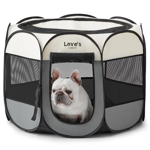 Love's cabin Haustier Welpen Hunde Laufstall, kleines Hunde Zeltkäfig für Innen-/Außenbereich, tragbarer Laufstall für Katzen, Faltbarer Pop-up-Hundekäfig mit Tragetasche von Love's cabin