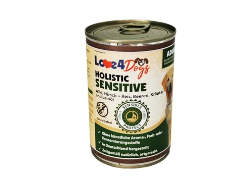 Love4Dog´s Nassfutter für Sensible Hunde | 6x400g | Holistic Wild, Hirsch und Reis mit Beeren, Kräuter und Leinöl | Hundenassfutter | ohne Zusatzstoffe Love4Dog´s Nassfutter für Sensible Hunde | 6x400g | Holistic Wild, Hirsch und Reis mit Beeren, Kräuter und Leinöl | Hundenassfutter | ohne Zusatzstoffe von Love4Dogs