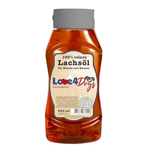 Love4Dogs Lachsöl für Hunde 1000ml | Dosierflasche/Ergänzung für Barf, Trocken- und Nassfutter | wertvolle Nährstoffe von Love4Dogs