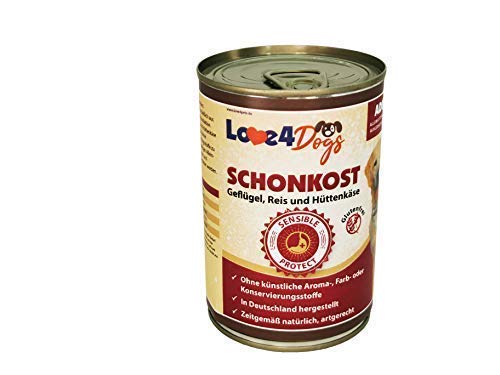 Love4Dogs Premium SCHONKOST Geflügel mit Reis und Hüttenkäse 6x400g Durchfall/Magen-Darm von Love4Dogs