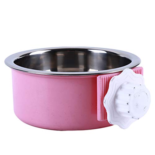 LoveAloe Pet Feeder Hundenapf Edelstahl Futter Hängeschale Kisten Käfige Pet Drink Water Bowl, Round Pink von LoveAloe