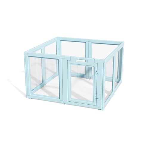 LoveTail DIY Laufgitter aus transparentem Acryl, schnelle und einfache Montage und Demontage, starke Boden-Saugnäpfung, für den Innen- und Außenbereich, leicht zu reinigender Welpenzaun (Himmelblau von LoveTail