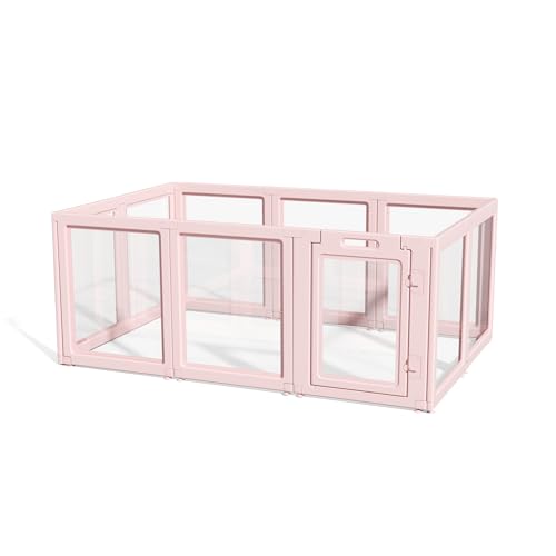 LoveTail DIY Laufgitterhaus aus transparentem Acryl, schnelle einfache Montage und Demontage, starke Boden-Saugnäpfung, für den Innen- und Außenbereich, leicht zu reinigender Welpenzaun (hautrosa, 77 von LoveTail
