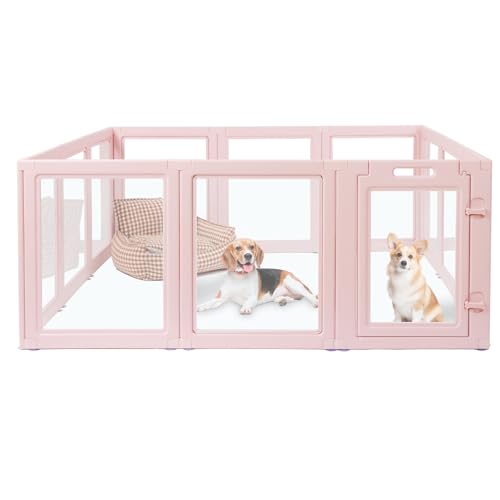 LoveTail Hunde-Laufstall, transparent, für den Innenbereich, einfache Montage und Demontage, transparenter Hundegehege, robust und leicht zu reinigen, Kunststoff, für Welpen, Zaun (hautrosa, 60 cm von LoveTail