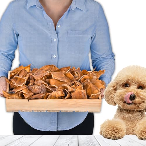 Geschnittene Schweineohren für Hunde 1kg (ca. 43-48 Stück) | Ganze getrocknete Schweineohren Kauartikel | 100% natürlich | Langanhaltender Kauspaß | Getreidefrei | Ideal für kleine & große Hunde von Lovely DOG