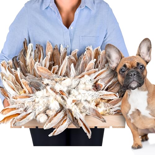 Hasenohren mit Fell für Hunde (500g) | Kaninchenohren für Katzen | Getrocknete Hasenohren mit Fell | Natürlicher Kausnack für Hunde & Katzen von Lovely DOG