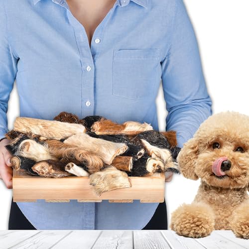 Rinderhaut mit Fell für Hunde 1 kg (ca. 15–20 Stück) | Getrocknete Rinderhaut Kauartikel | 100 % natürlich | Mit Fell | Luftgetrocknet | Getreidefrei | Langer Kauspaß für kleine & große Hunde von Lovely DOG