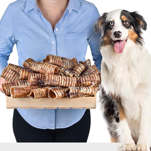 Rinderstrossen Kauartikel, 100% Natürliches Rindfleisch, Fettarm, Getreide- und Glutenfrei, Luftröhre Leckerli für Hunde, 1kg, 12-15cm von Lovely DOG