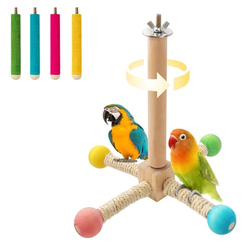 Vogelsitzstange Spielzeug für Käfig, Papagei Rotierende Windmühle Interaktives Spielzeug, Frosted Stand Sitzstange für Papageien, 360 Grad freie Rotation Vogelkäfig Zubehör, Vogelständer Sitzstange von LovelyPaws