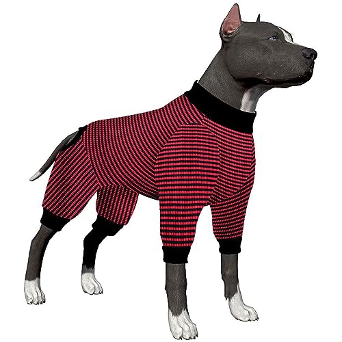 Giant Dogs Pajamas Onesies – Reine Baumwolle, rot und schwarz gestreift, 4-beiniges Design, vollständige Abdeckung, für große Hunde, große Hunderassen, Größe M von LovinPet