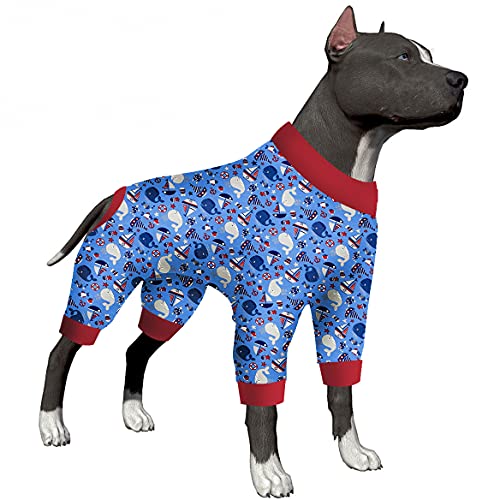 Große Hunde-Outfits – Schlafanzug für große Hunde, leichter Stretch-Jersey-Strick, blauer Nautilus-Druck, Hunde-Einteiler für Operationen, UV-Schutz-Shirt, einfach zu tragen, bezaubernder von LovinPet