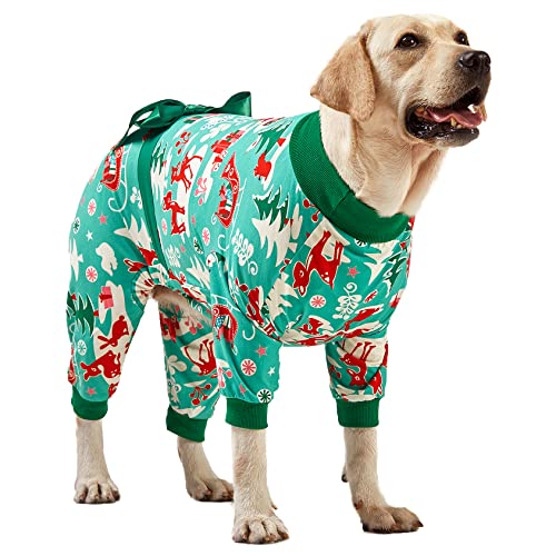 Große Hunde Weihnachten Pyjama für Hunde,Shirts für große Hunde Xmas Urlaub Kostüm Leichter Pullover, Weihnachten Critters Aqua Prints Große Hunde-Pyjama, Hunde-Einteiler, Weihnachtsoutfit XXL von LovinPet