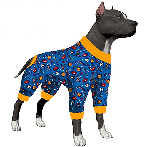 Großer Hunde-Einteiler für Chirurgie für Damen – Hunde-Pyjama für große Hunde, leichter, dehnbarer Stoff, blauer Sportdruck, Hunde-Pyjama für Operationen, UV-Schutz-Shirt, einfach zu tragen, Größe M von LovinPet