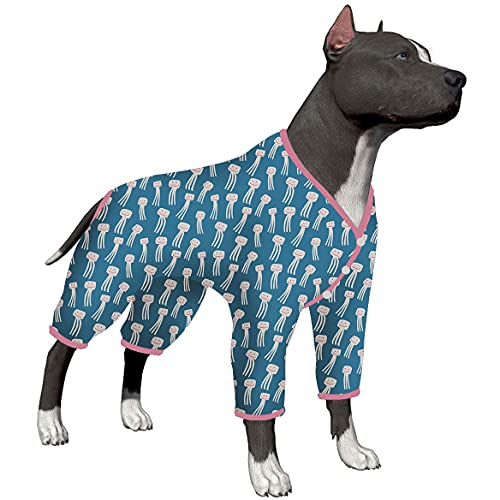 Großer Hundeoverall – Hunde-Pjs, leichter, dehnbarer Stoff, blauer Oktopus-Druck, Hunde-Overall, einfach zu tragen, große Hundekleidung, 3XL von LovinPet