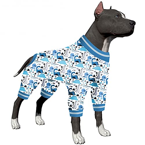 Großes Hundeoutfit für Jungen – Unterhemd für Hunde-Kapuzenpullover, Hunde-Pyjamas, leichter, dehnbarer Stoff, abstrakter Dinosaurier-Druck, große Hunde, Jammies, UV-Schutz-T-Shirt, einfach zu tragen, von LovinPet