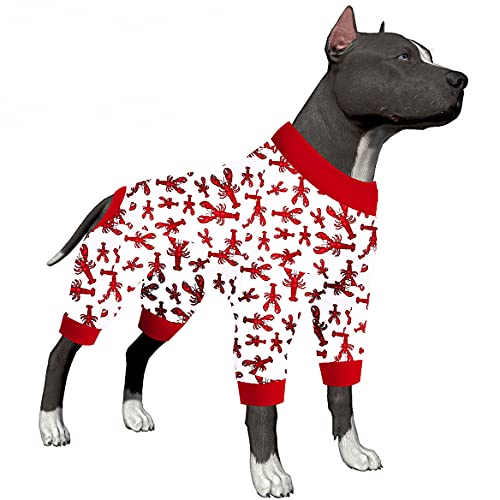 Hunde-Body für mittelgroße Hunde, Wundversorgung, Baumwollpullover, Hunde-Pyjama, gemütlicher, dehnbarer Stoff, roter Hummer-Druck, großer Hunde-Einteiler für Operationen, Pitbull-Partykleidung, Größe von LovinPet