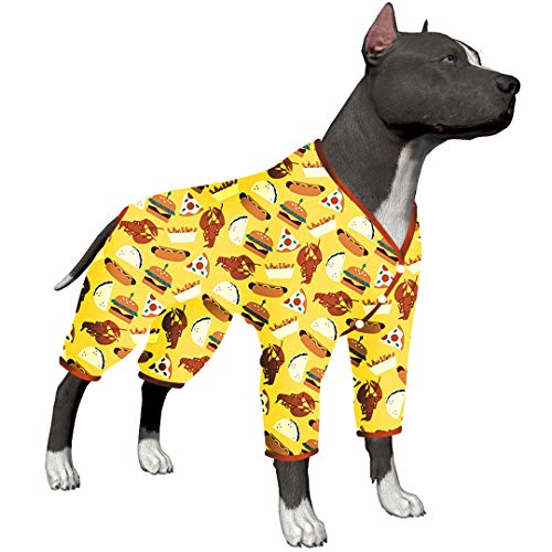 Hunde-PJS-Einteiler für mittelgroße Hunde – nach Operationen, Hemd, Hund, UV-Schutz, gelber Hamburger-Druck, leichter Pullover, Haustier-Pyjama, vollständige Abdeckung, Hunde-Pyjama, Einteiler für von LovinPet