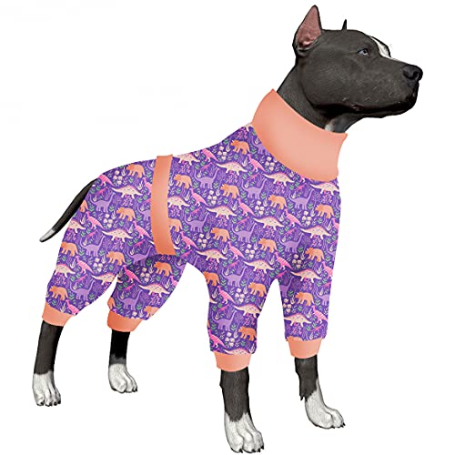 Hunde-Pjs-Outfits für mittelgroße Hunde und Mädchen – nach Operationen, Erholungsoverall für Hunde, reflektierender Streifenpullover, Hunde-Einteiler, atmungsaktiver und dehnbarer Stoff, violetter von LovinPet