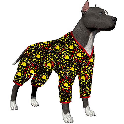 Hunde-Pyjama für mittelgroße Hunde – Einteiler für große Hunde nach Operationen, leichter Pitbull-Hundepullover, Schlafanzug, vollständige Abdeckung, schwarzer Taco-Druck, Größe M von LovinPet