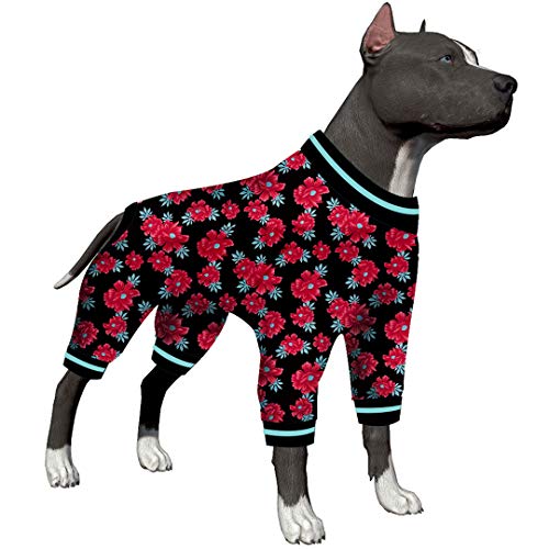 LovinPet Hunde-Pyjama für mittelgroße und große Hunde – Blumenmuster, Marineblau und Rubin, leichter Pullover, Größe 3XL von LovinPet