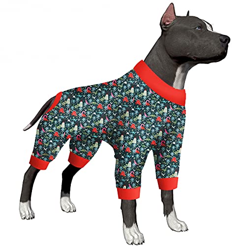 Hunde-Sweatshirt – leichter dehnbarer Stoff, dunkelgrüner Dinosaurier-Druck, Sonnenschutz, Haustier-Angstlinderung, einfach zu tragender Hunde-Einteiler, Hundekostüm für Partys, Größe 2XL von LovinPet