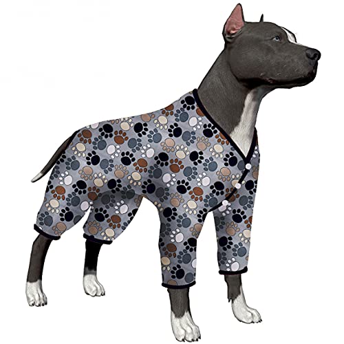LovinPet 661 Hunde-Einteiler für Operationen, Hunde-Pyjama, als Unterhemd, unter Hundemänteln, leicht, dehnbar, kuschelig, Pfotenabdrucke, Hunde-Jumpsuit, einfach zu tragen, entzückende Hundekleidung von LovinPet