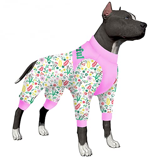 LovinPet 6fa Jumpsuits für große Hundekleidung, postoperativer Overall für Hunde, vollständige Abdeckung, leichter Insel-Katzenwiese, weißer Druck für Hunde von LovinPet