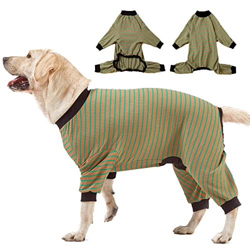 LovinPet Big Dog Pajamas, Baumwolle, Braun und Grün gestreift, Hundehemd für große Rassen, UV-Schutz, Pet PJ's/L von LovinPet