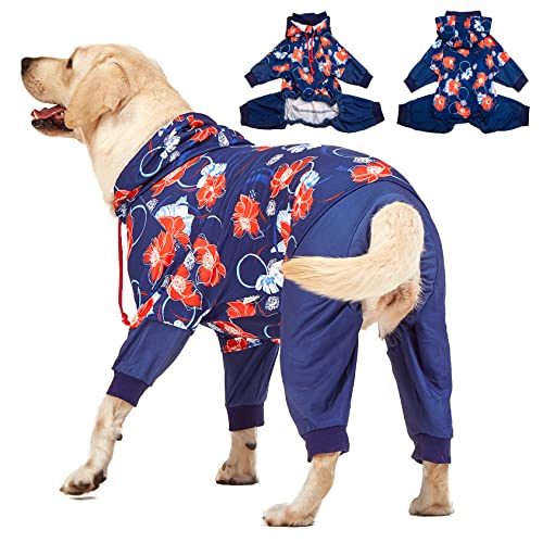 LovinPet Big Dogs Breeds Jammies, Wundpflege-/Post-Operationen, Haustierangst-Einteiler für Hunde, leicht, dehnbar, große Rassen-Hunde-Pyjama, reflektierende Streifen, Haustier-Pyjama, 3XL von LovinPet