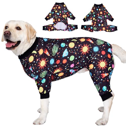 LovinPet Big Dogs Onesies: Big Dog Pajamas, Post Surgery/Wound Care, Lightweight Stretchy Fabric, Interstelllar Black Print, Hunde-Overall, Anti-Lecking, Pet PJ's / 2XL von LovinPet