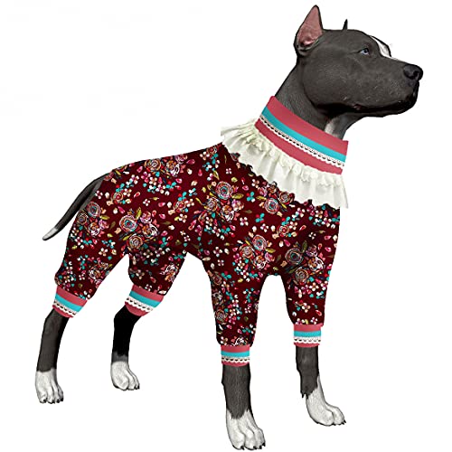 LovinPet Chirurgischer Genesungsanzug für Hunde, UV und postoperativer Schutz, 4Beinhoher Kragen, leichter elastischer Swifting Flora Bohemia Prints großer HundePyjama als Unterhemd für von LovinPet