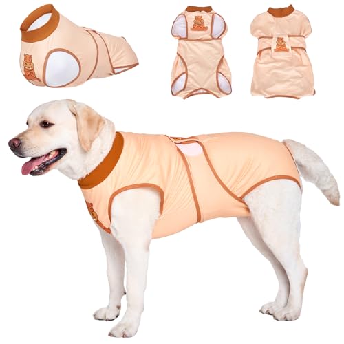 LovinPet Chirurgischer Genesungsanzug für Hunde – Wundschützendes chirurgisches Genesungsshirt zur Genesung von Bauchwunden nach Operationen, Anti-Leck-Hunde-Einteiler, Nilpferd, Orange, Größe 3XL von LovinPet