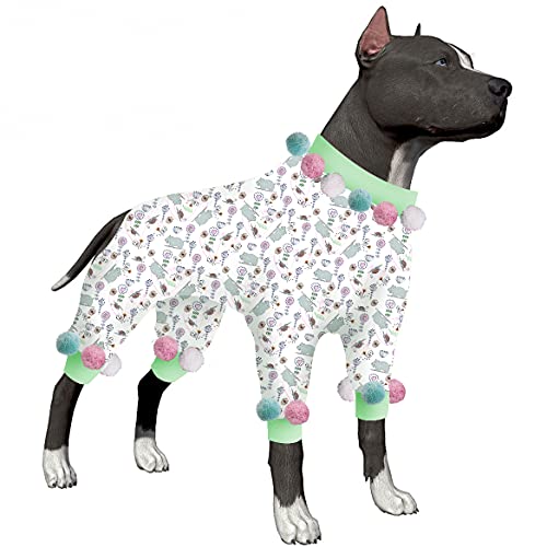 LovinPet Dog Jammies Hunde-Einteiler für große Hunde, UV- und postoperativer Schutz, 4 Beine, hoher Kragen, leicht, dehnbar, Schildkröte, Drucke für große Hunde als Unterhemd für Hundekleider von LovinPet